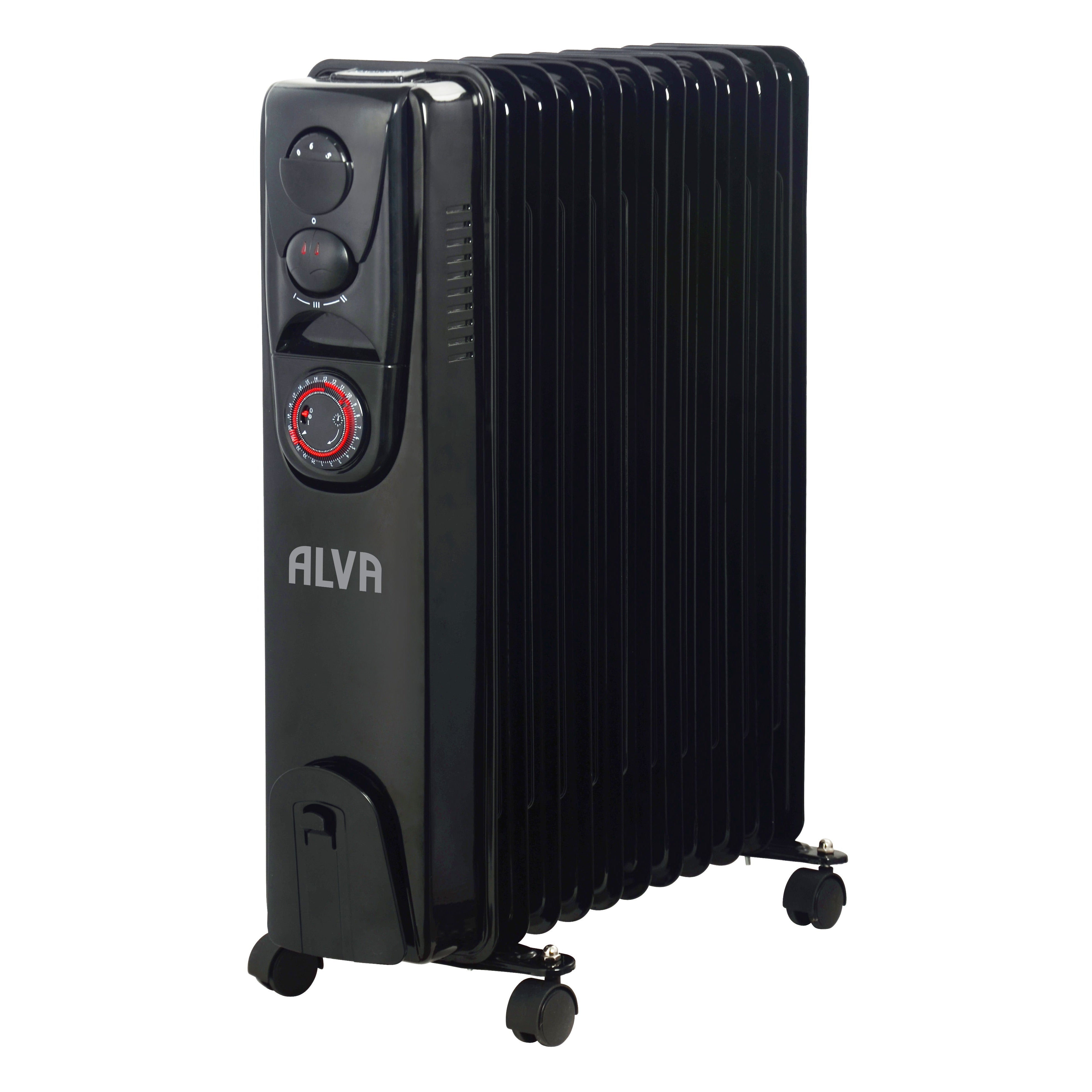 11 Fins 2500 W Oil Filled Heater Timer Function Glossy Black
