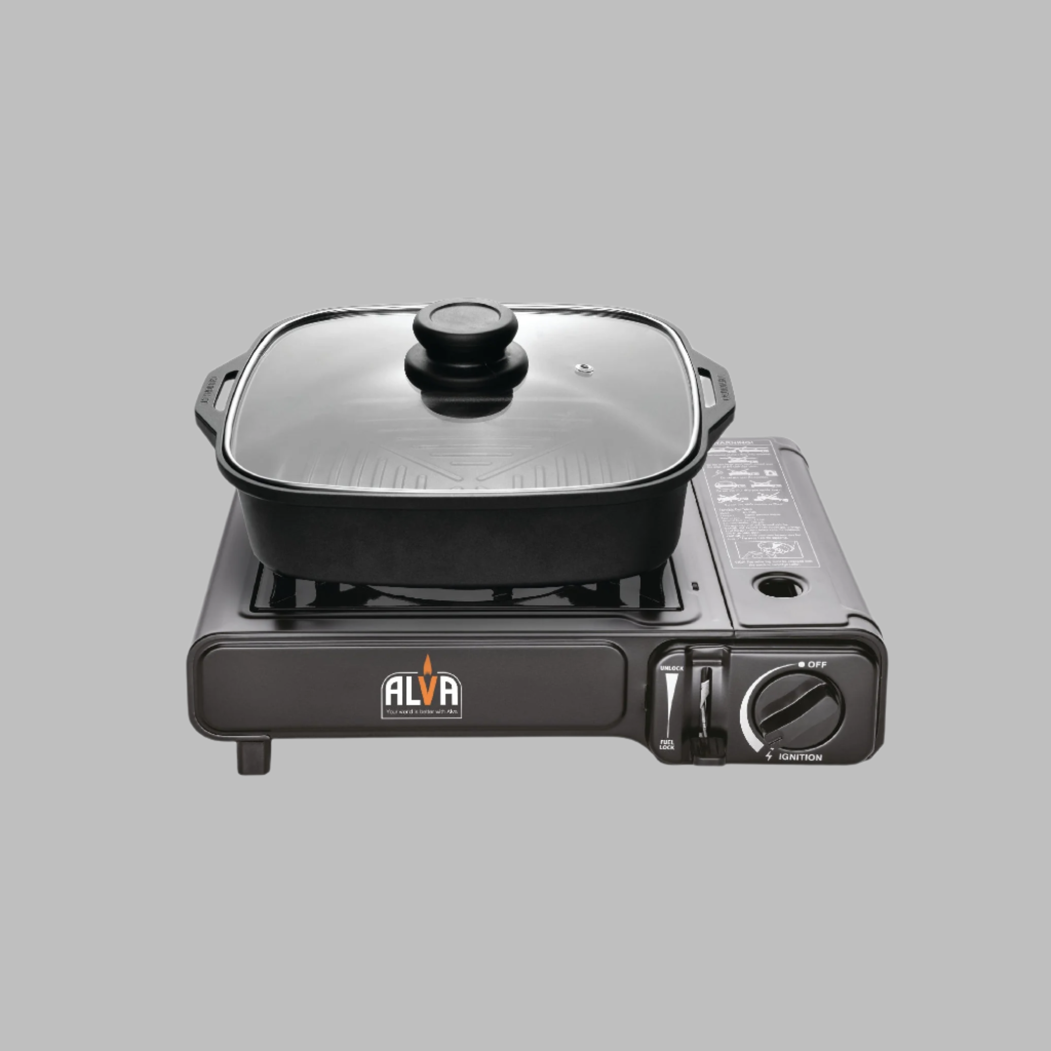 Single Burner Butane Gas Canister Stove + Cooking Pot & Lid 1 Plate