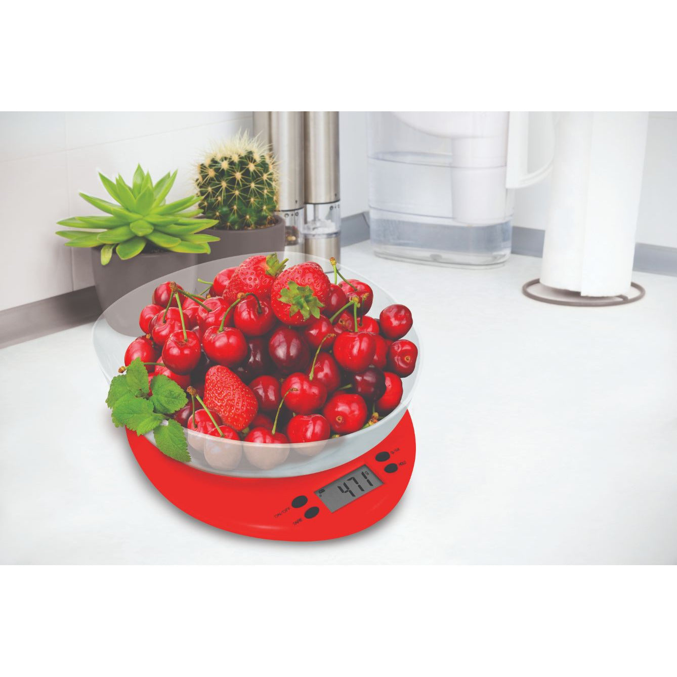 Kitchen Digital Scale Red With Clear Plastic Bowl