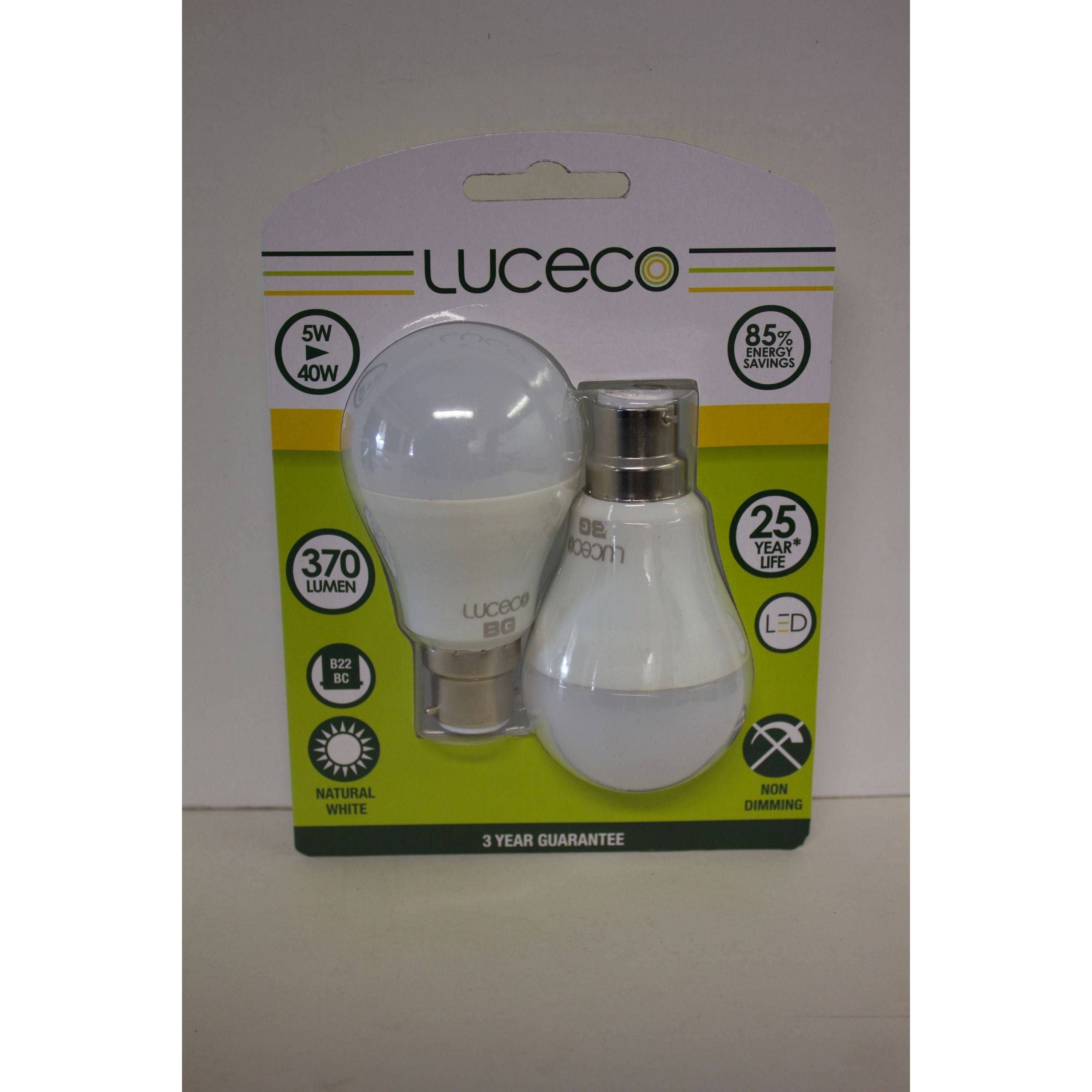 A60, 2 Pk, B22, 5 W, 370 Lm, Neutral White, 4000 K, Non Dim Led Globe