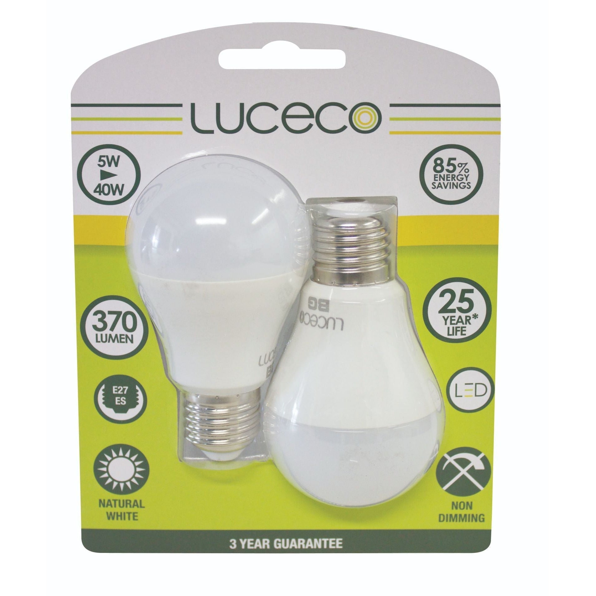 A60, 2 Pk, E27, 5 W, 370 Lm, Neutral White, 4000 K, Non Dim Led Globe
