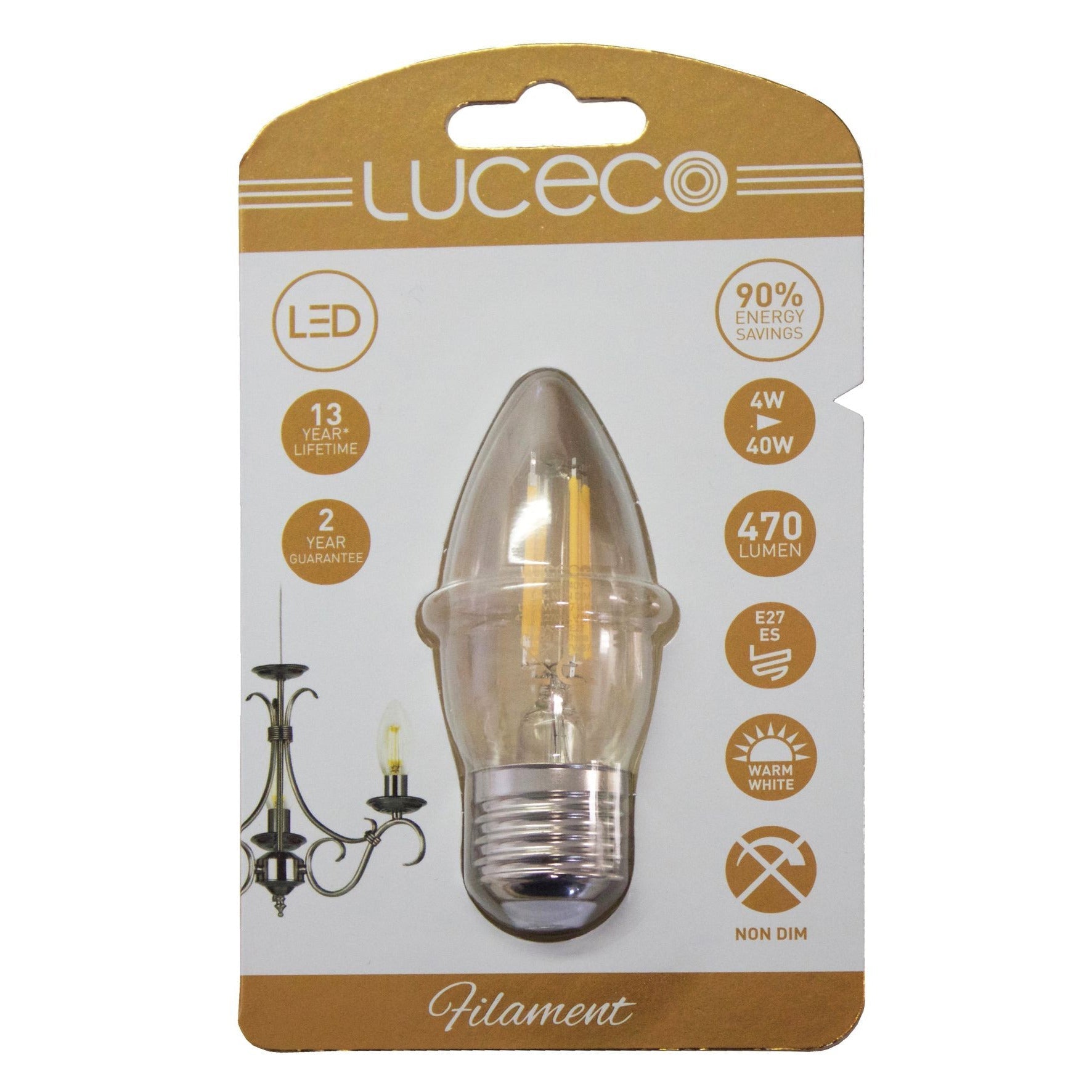 Filament Candle E27, 4 W, 470 Lm Warm White, 2700 K Non Dimm Globe