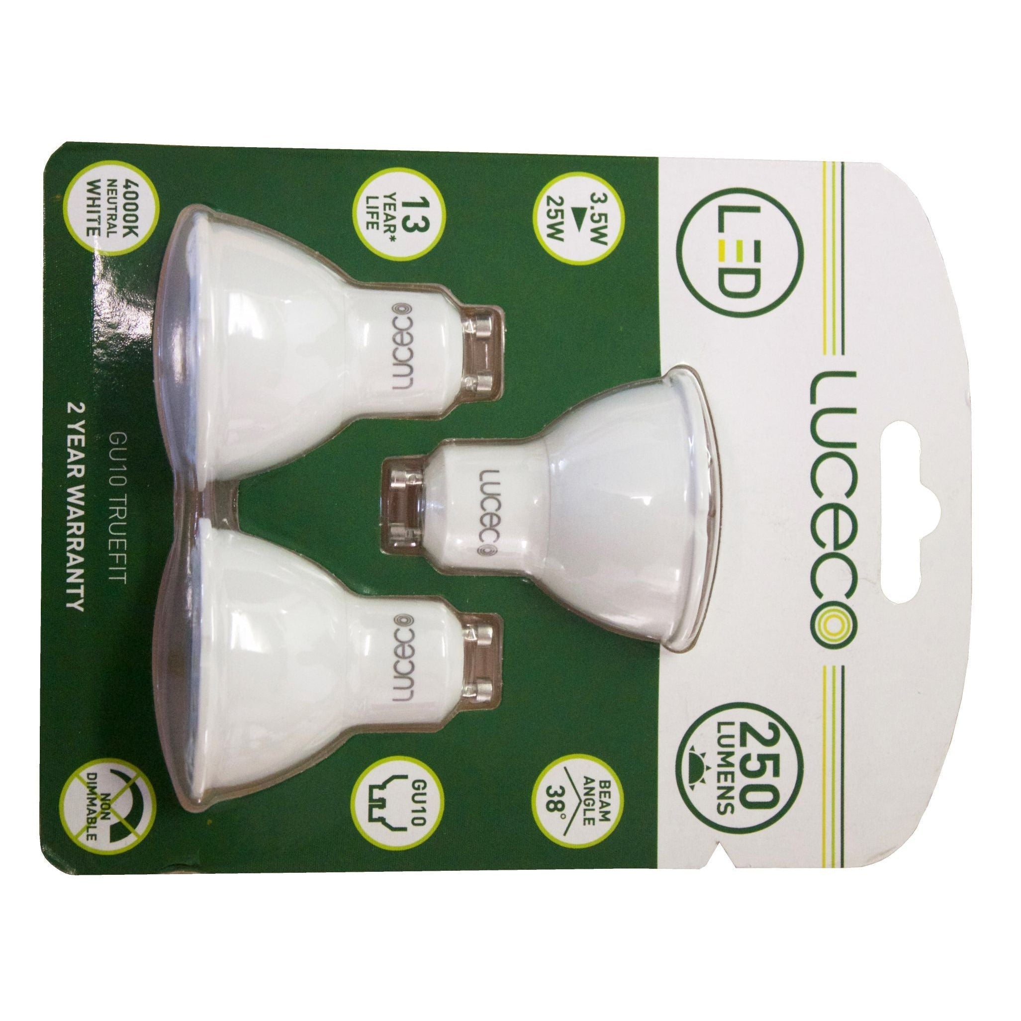 Gu10, 3 Pk 3 W, 250 Lm, Neutral White, 4000 K, Non Dim Led Globe