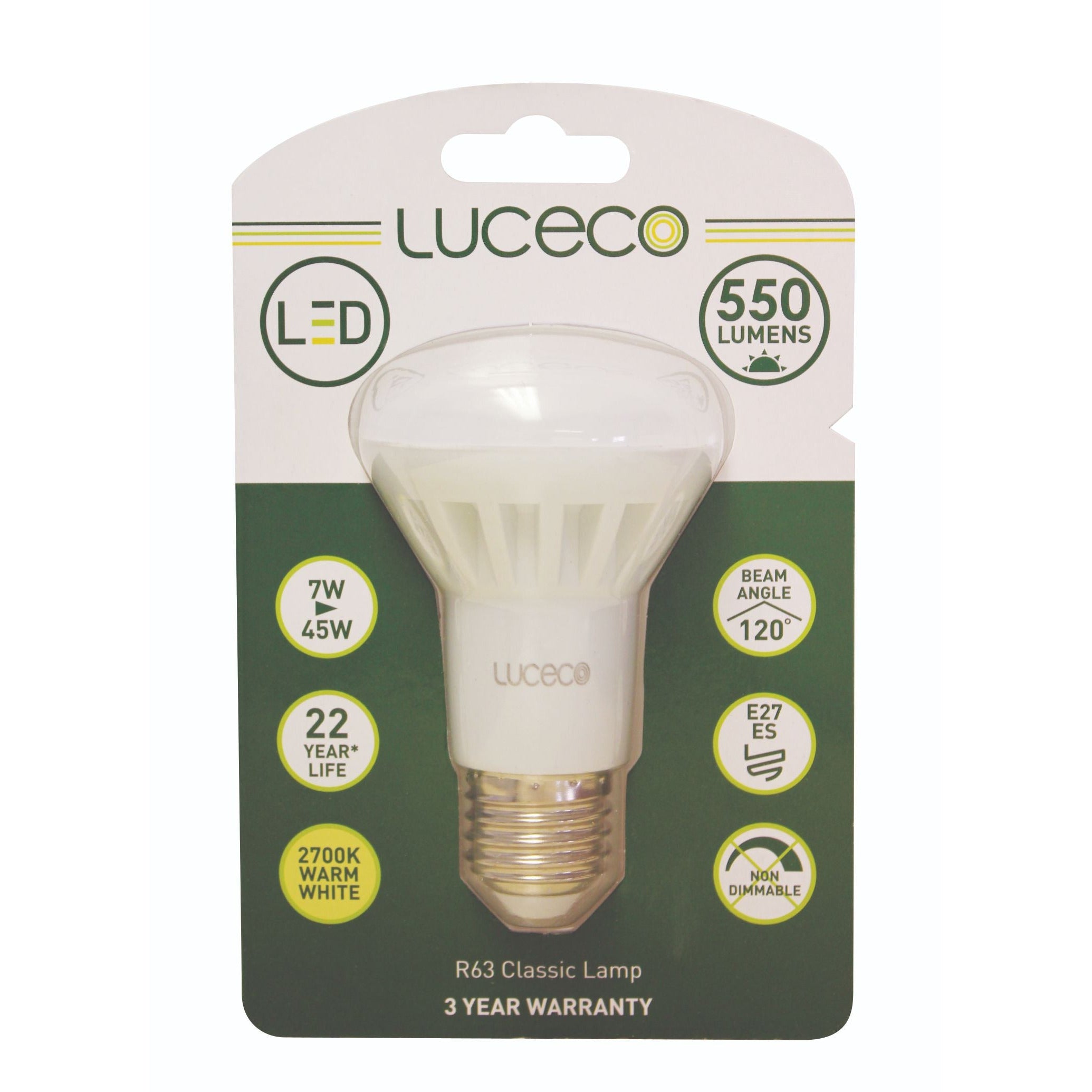 R63, 1 Pc E27, 7 W, 550 Lm, Warm White, 2700 K, Non Dim Led Globe