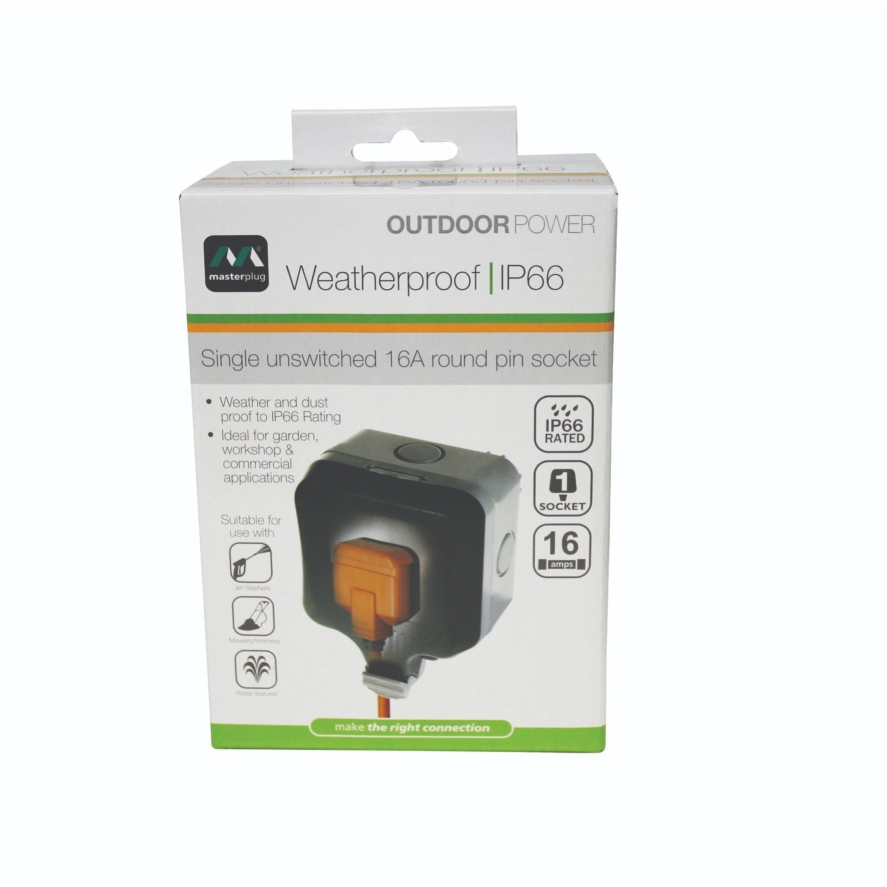 Ip66 Single Unswitched 16 A Sa Outdoor Socket (1 X 3 Pin)