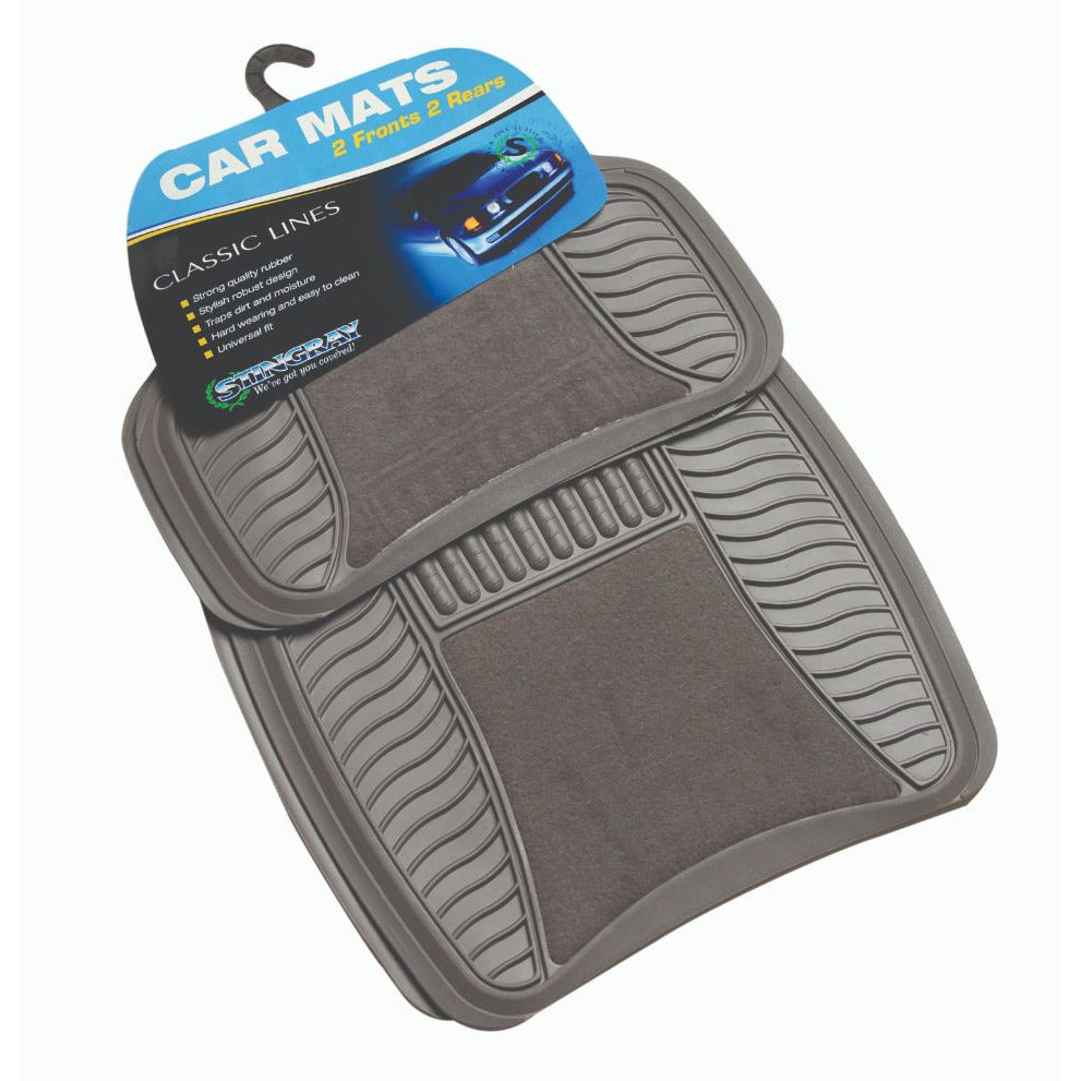 Car Mat 4 Pc Set Rubber/Velour