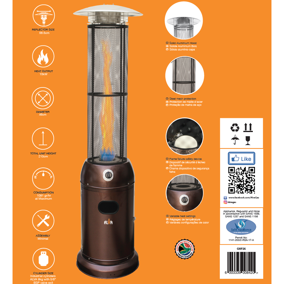 Gas Patio Heater Circular Glass Tube Style Hammertone
