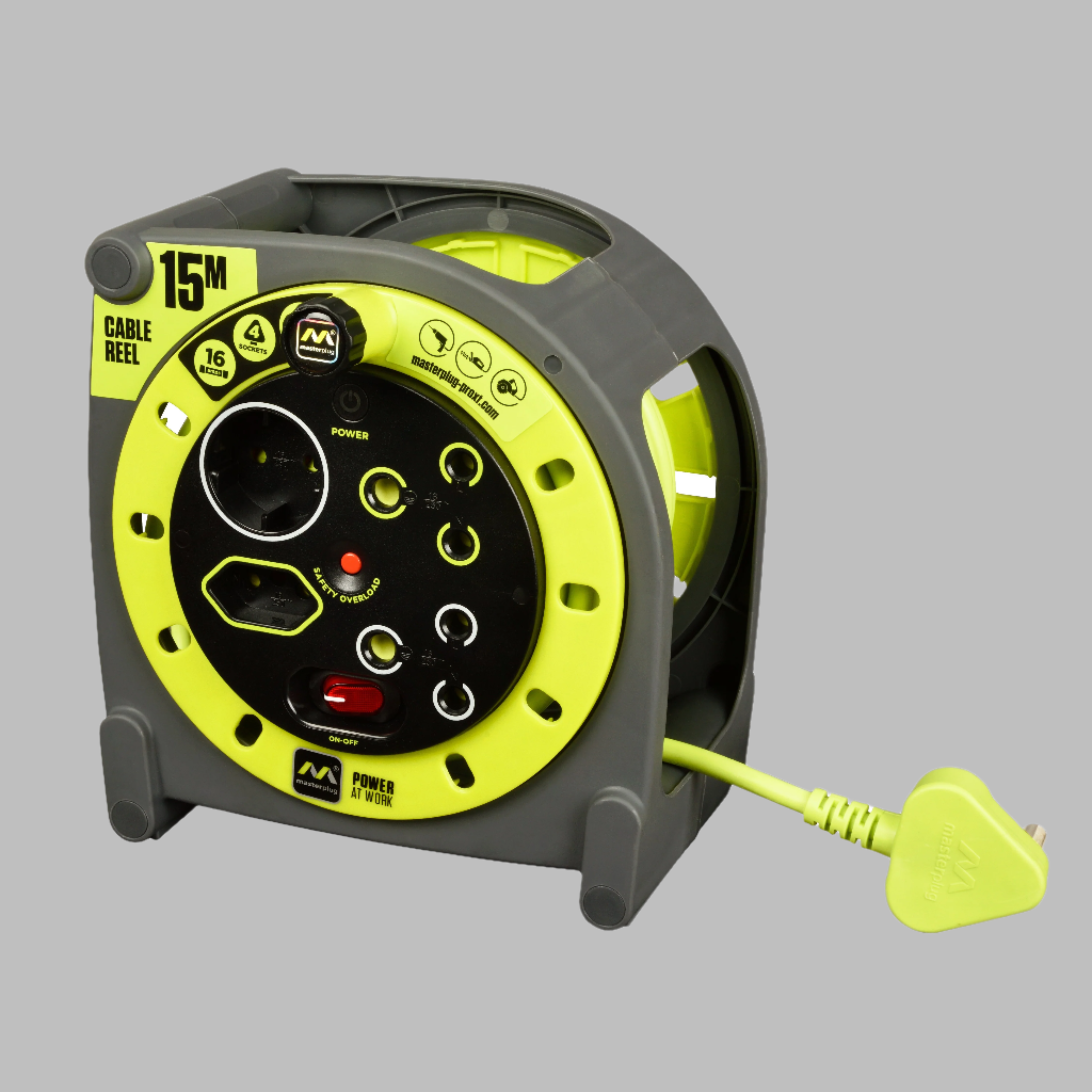 Pro Xt 15m Medium Duty Cable Closed Reel 4 Socket With Switch