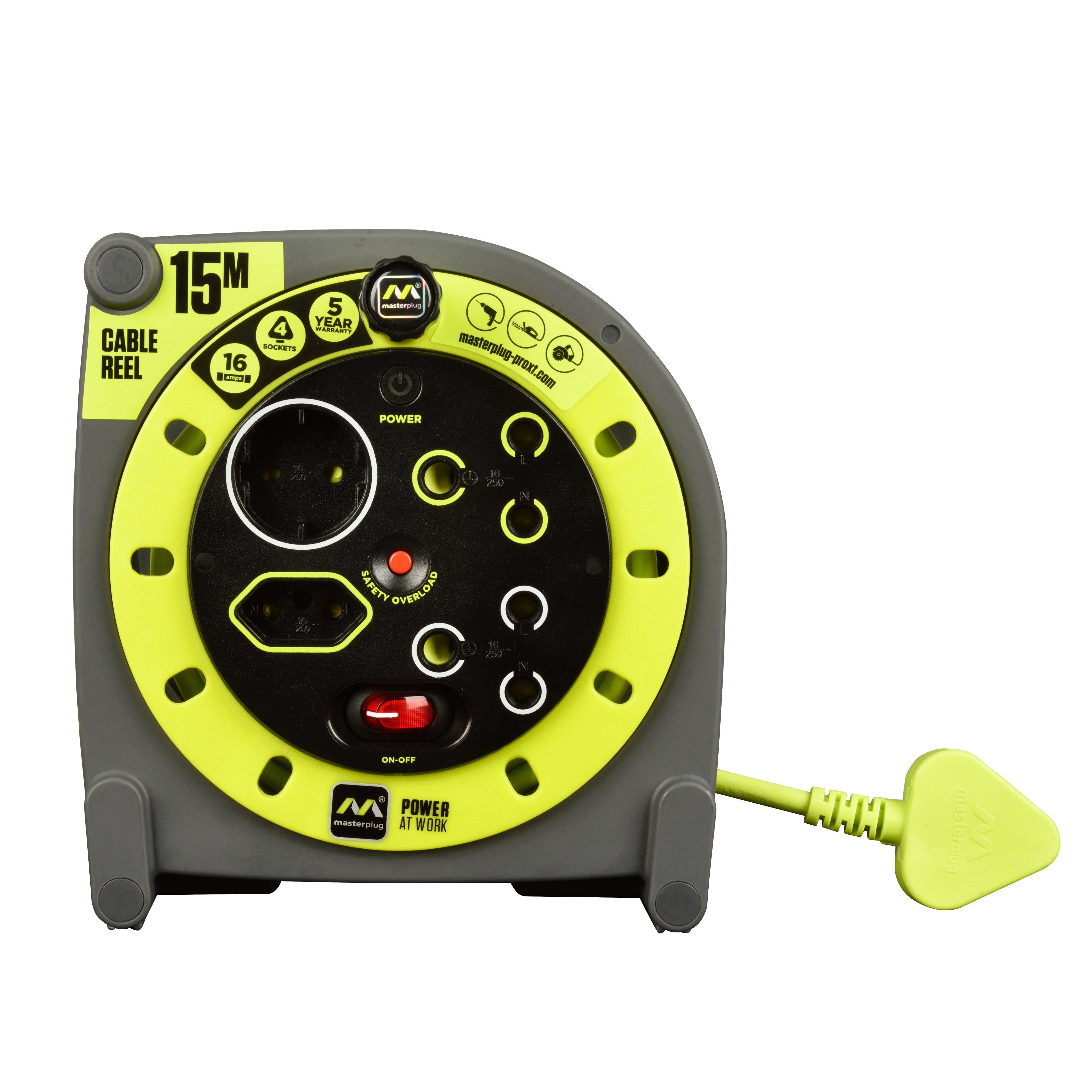 Pro Xt 15m Medium Duty Cable Closed Reel 4 Socket With Switch