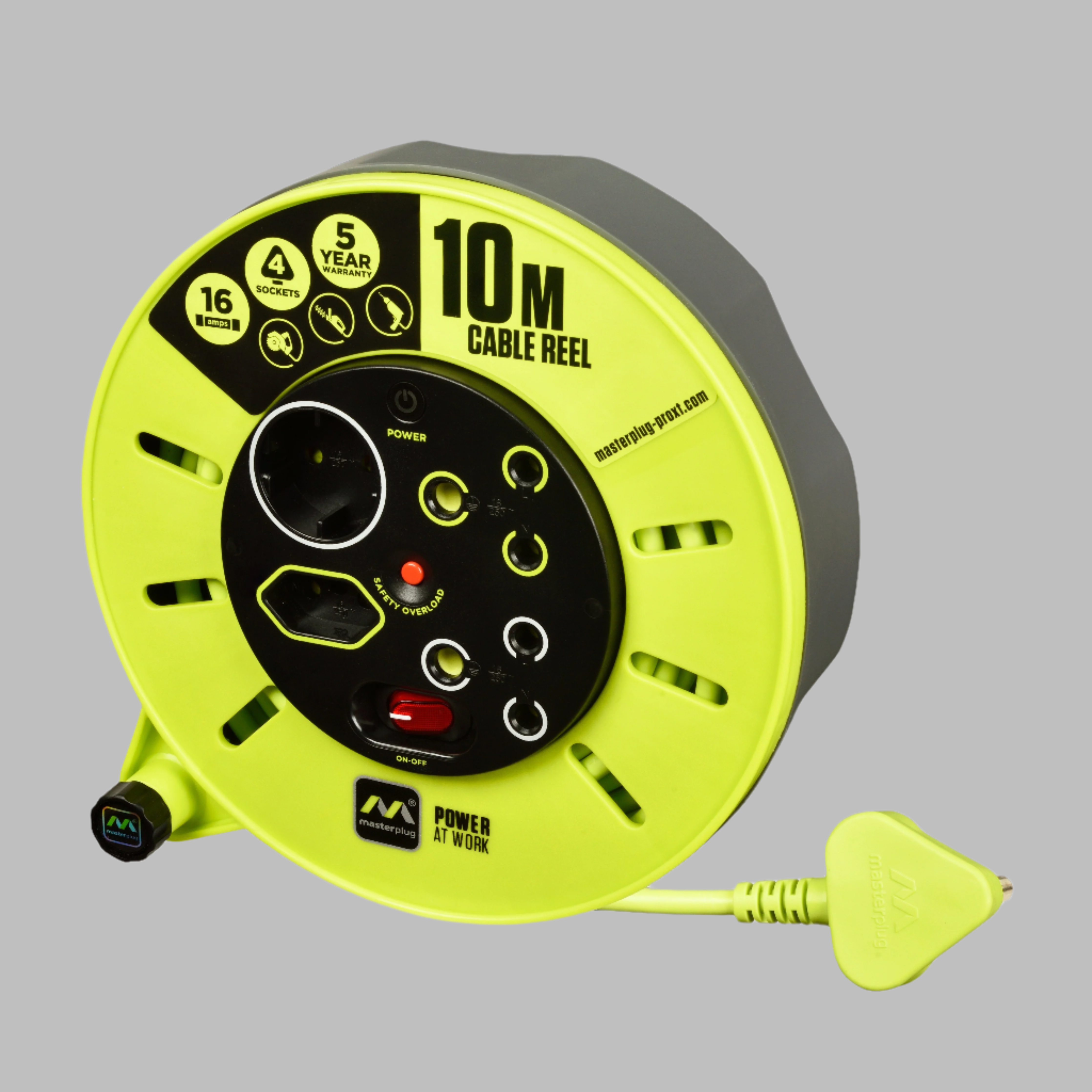Pro Xt 10m Medium Duty Cable Closed Reel 4 Socket With Switch