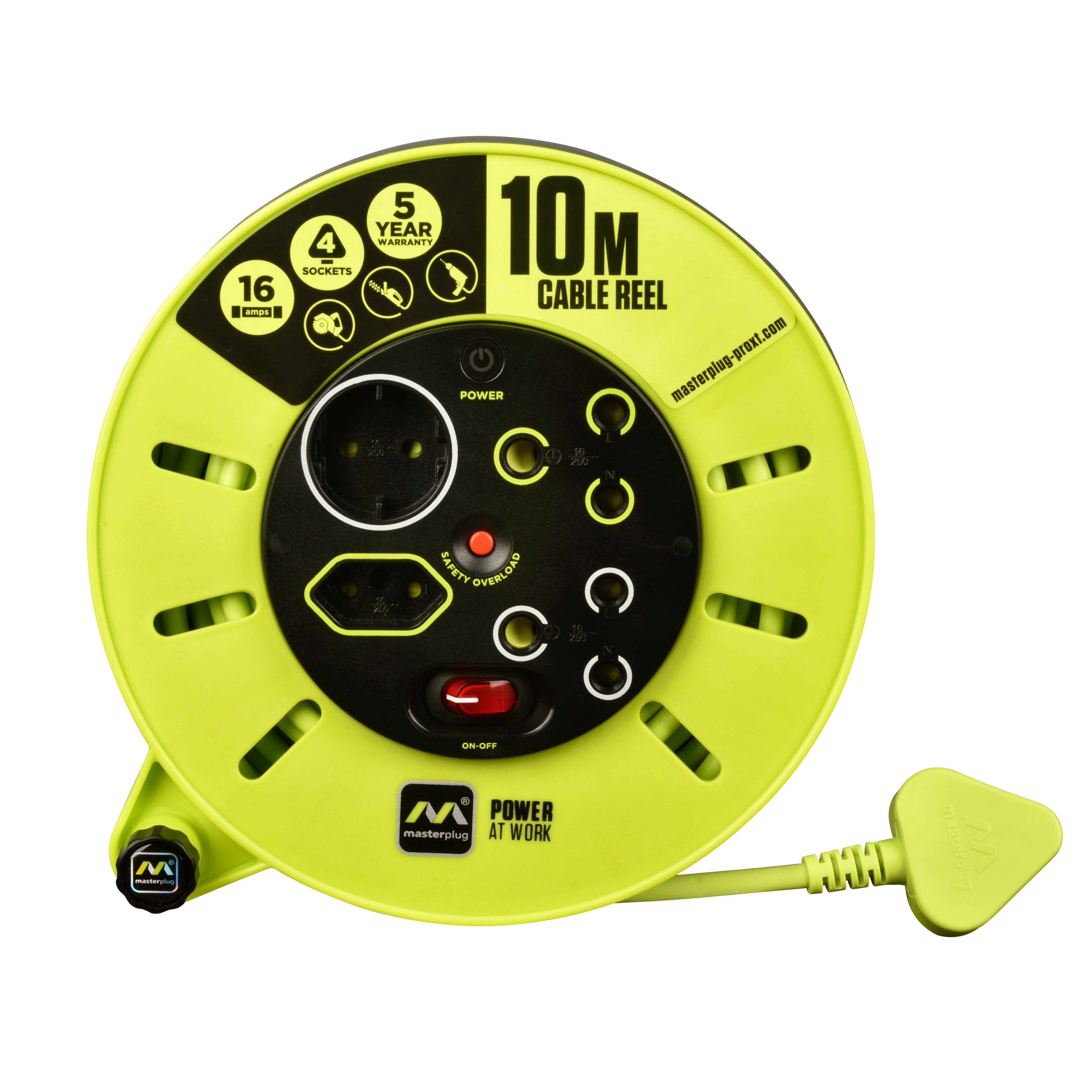 Pro Xt 10m Medium Duty Cable Closed Reel 4 Socket With Switch