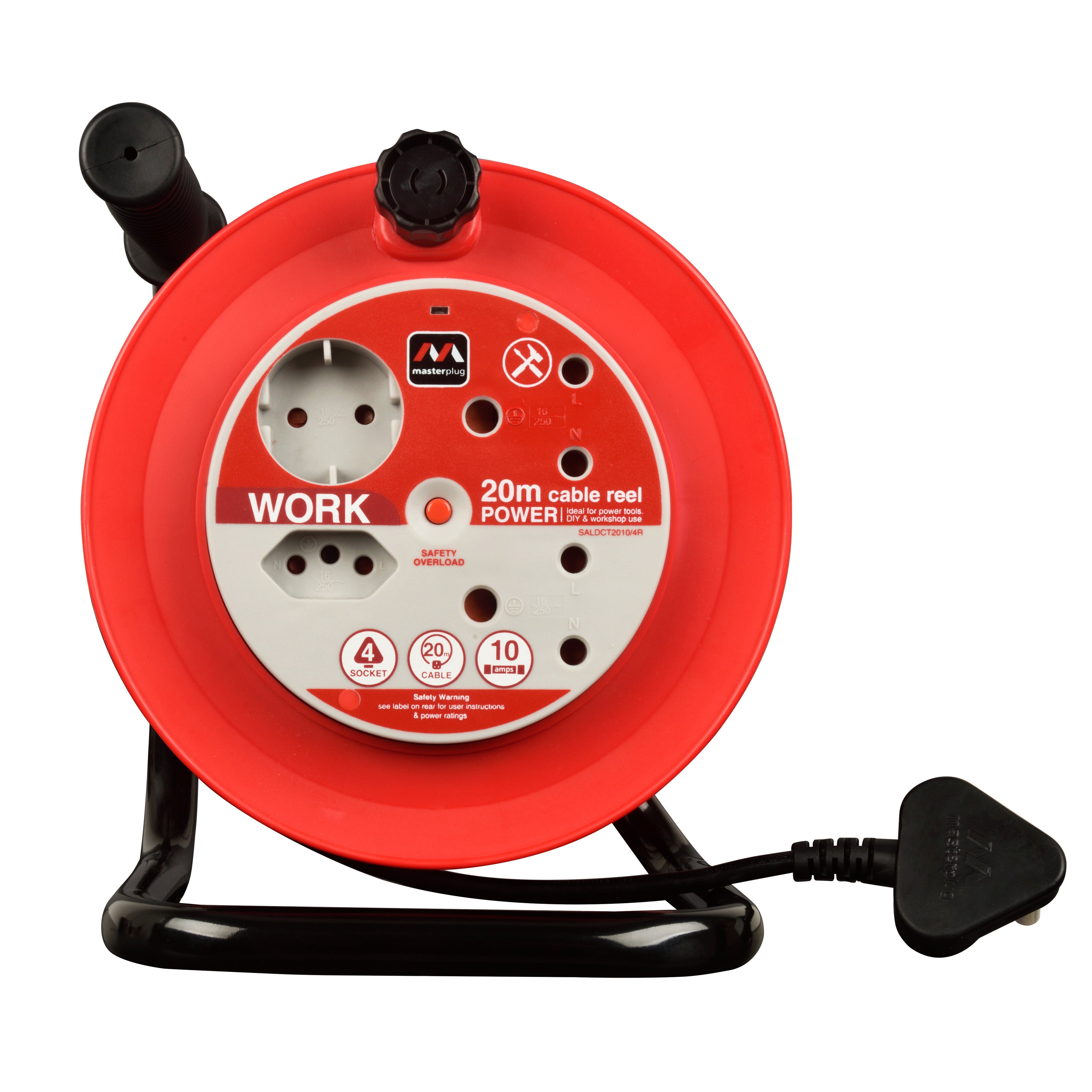Light Duty 20m Extension Cable Reel 4 Socket Without Switch