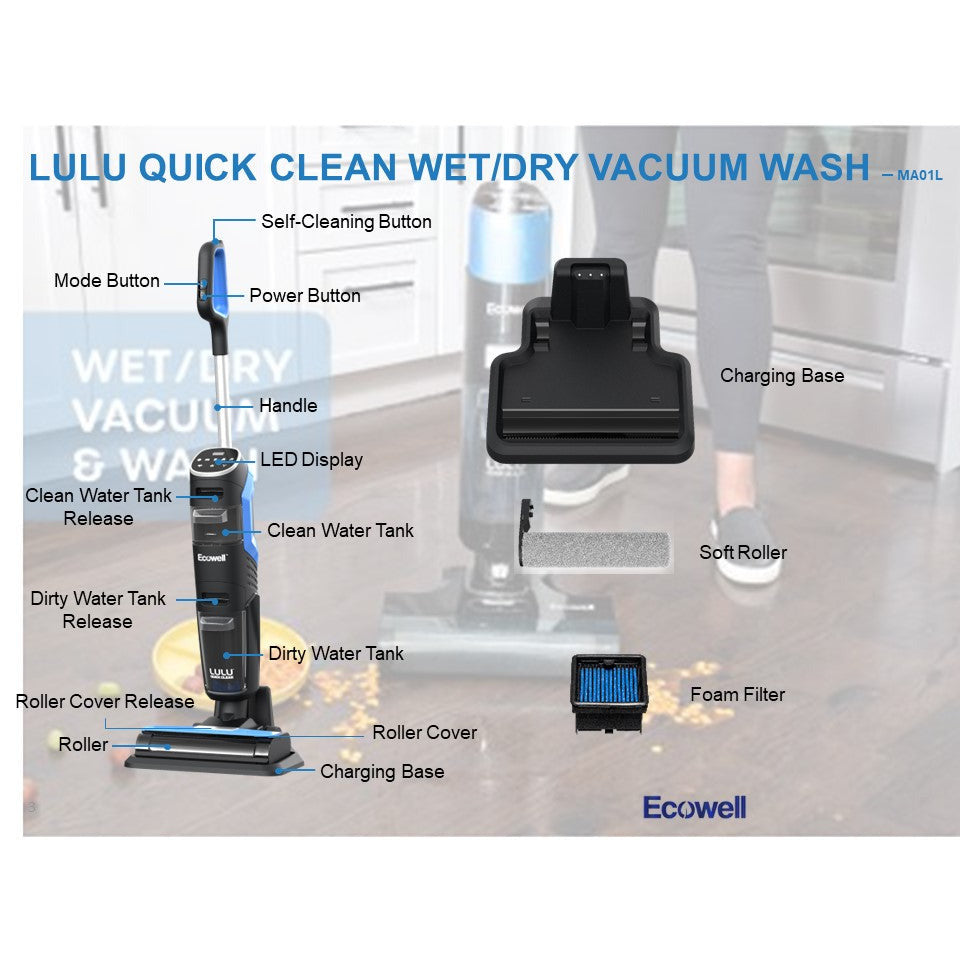 Lulu Quick Clean Cordless Wet/Dry Vacuum & Wash