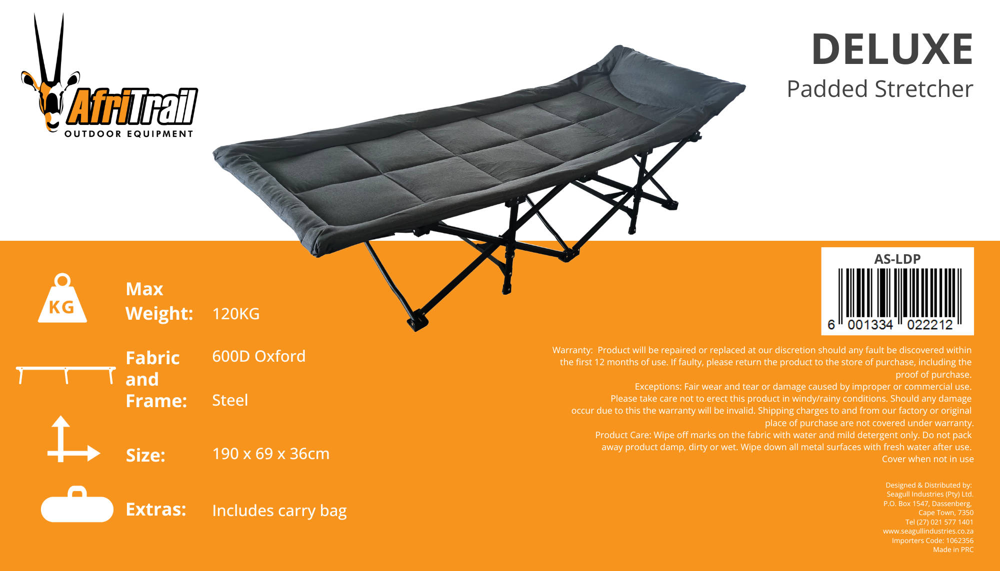 Afri Trail Deluxe Padded Stretcher 120kg