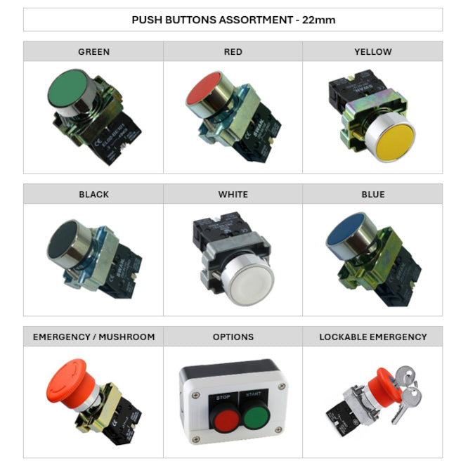 Assortment Of 22mm Push Buttons ( 16 Pcs, 2 Of Ea. ) Ast Pb 22 1 A