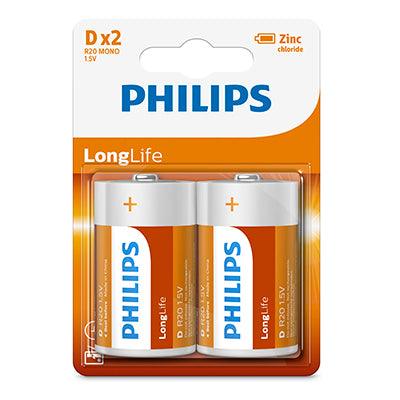 Philips Longlife Zinc D Batteries 1.5 V 2 Pack - Livestainable.co.za