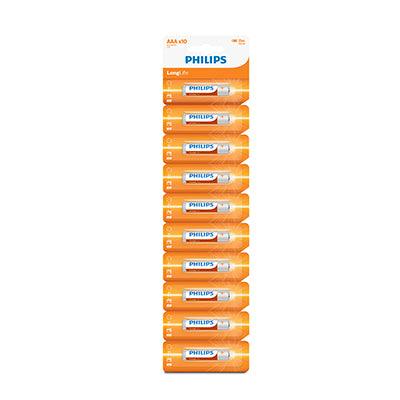 Philips Longlife Zinc Aaa Batteries 1.5 V 10 Blister Tear Off Card - Livestainable.co.za