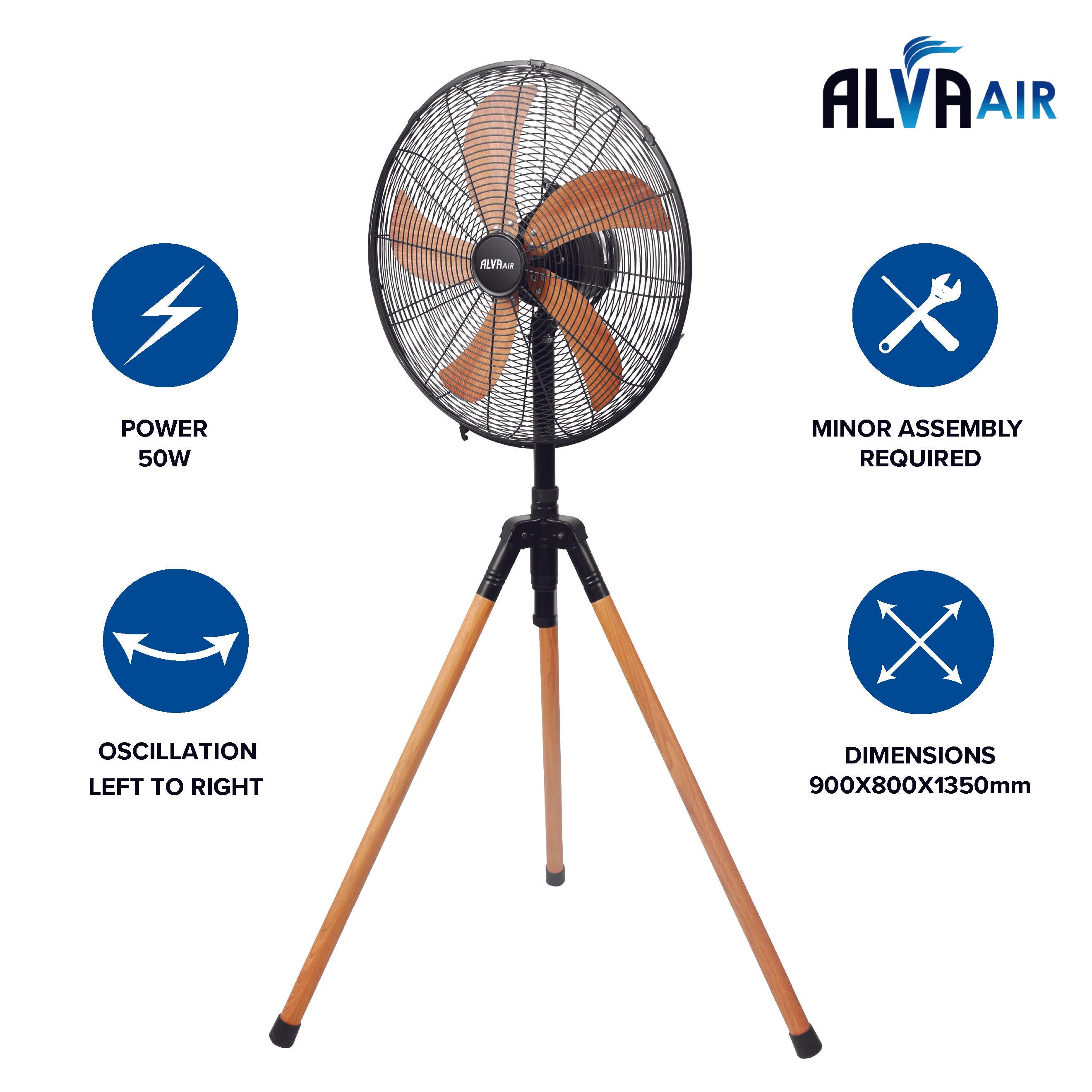 40cm Tripod Fan (Wood Look Finish)