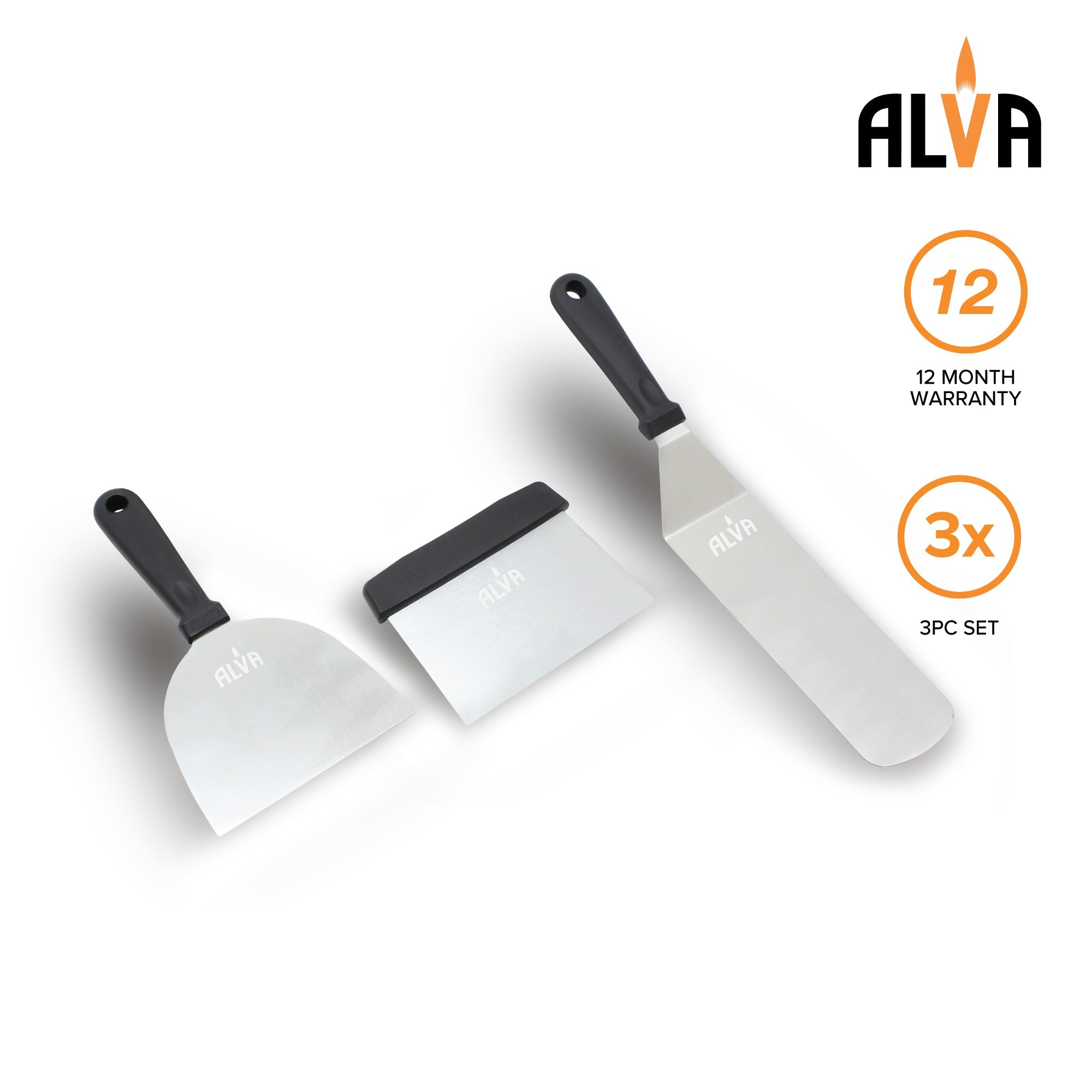 3 Pc Griddle Tool Set (Spatula / Cutter / Scraper)