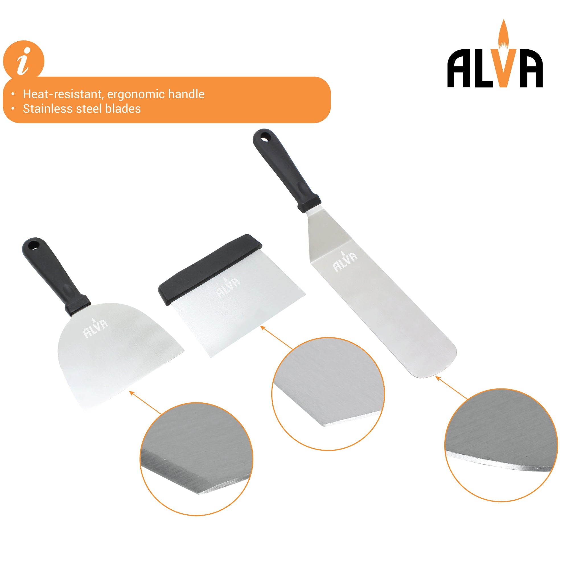 3 Pc Griddle Tool Set (Spatula / Cutter / Scraper)