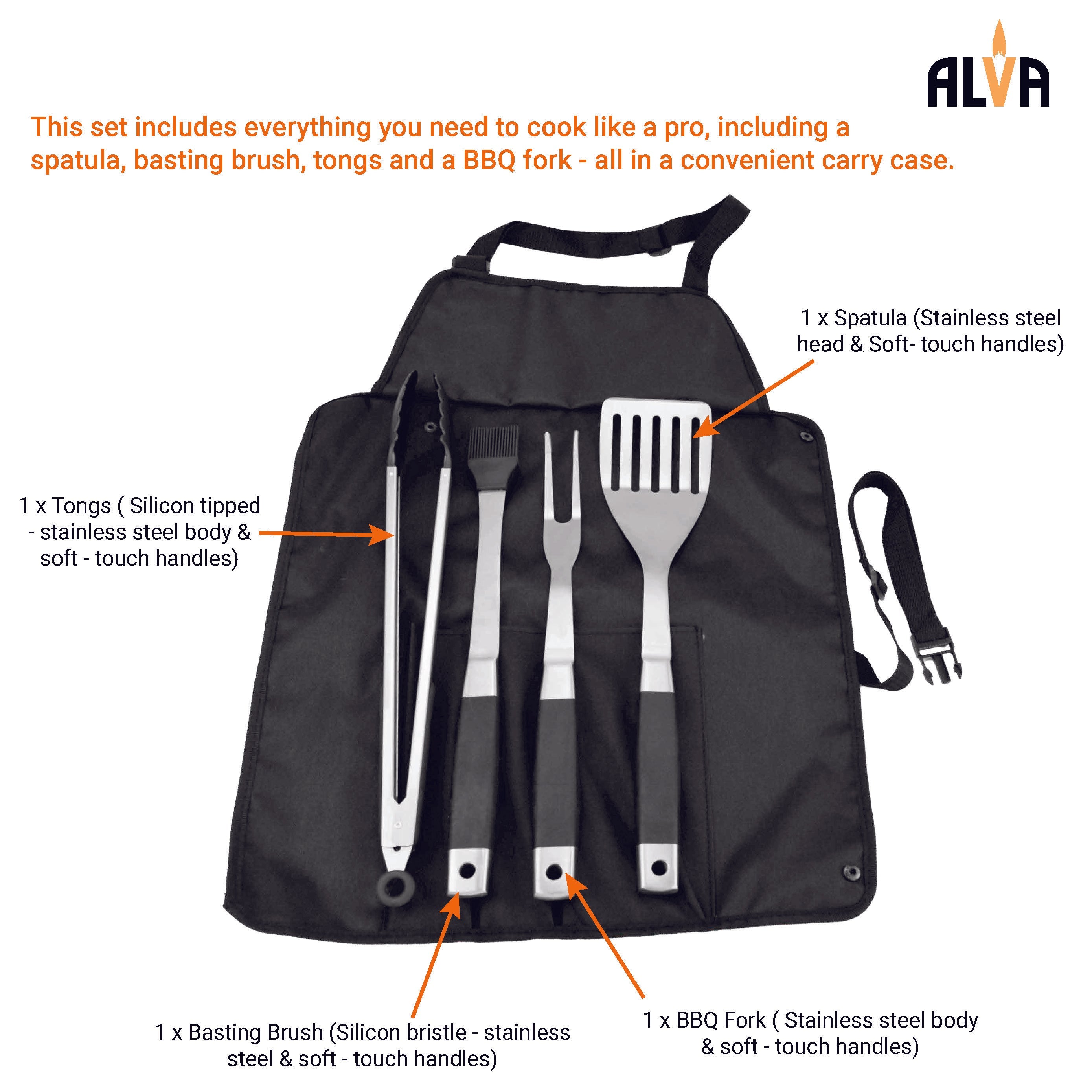 5 Pc Bbq / Braai Roll Up Tool Set