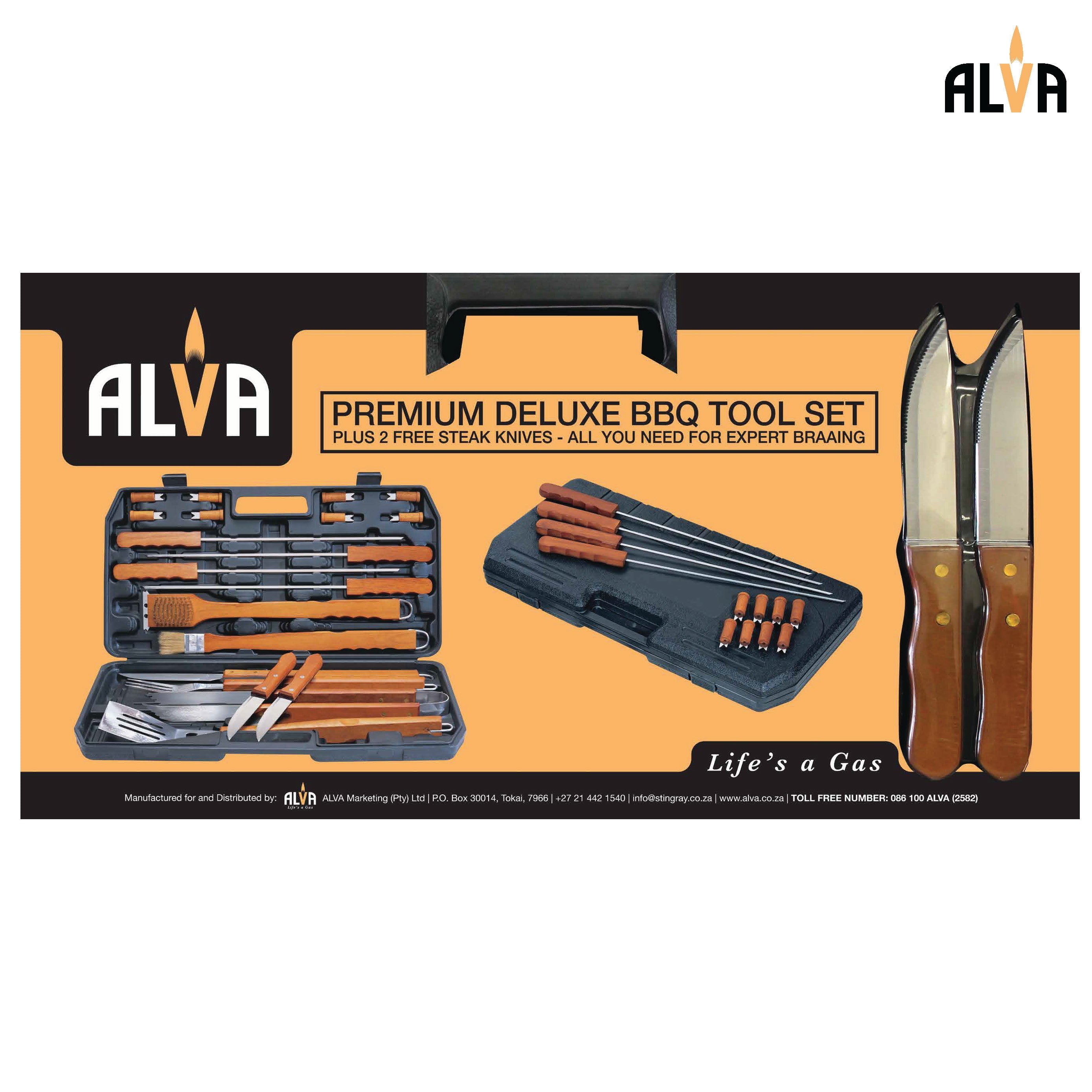 21 Pc Deluxe Wood Handled Bbq / Braai Tool Set