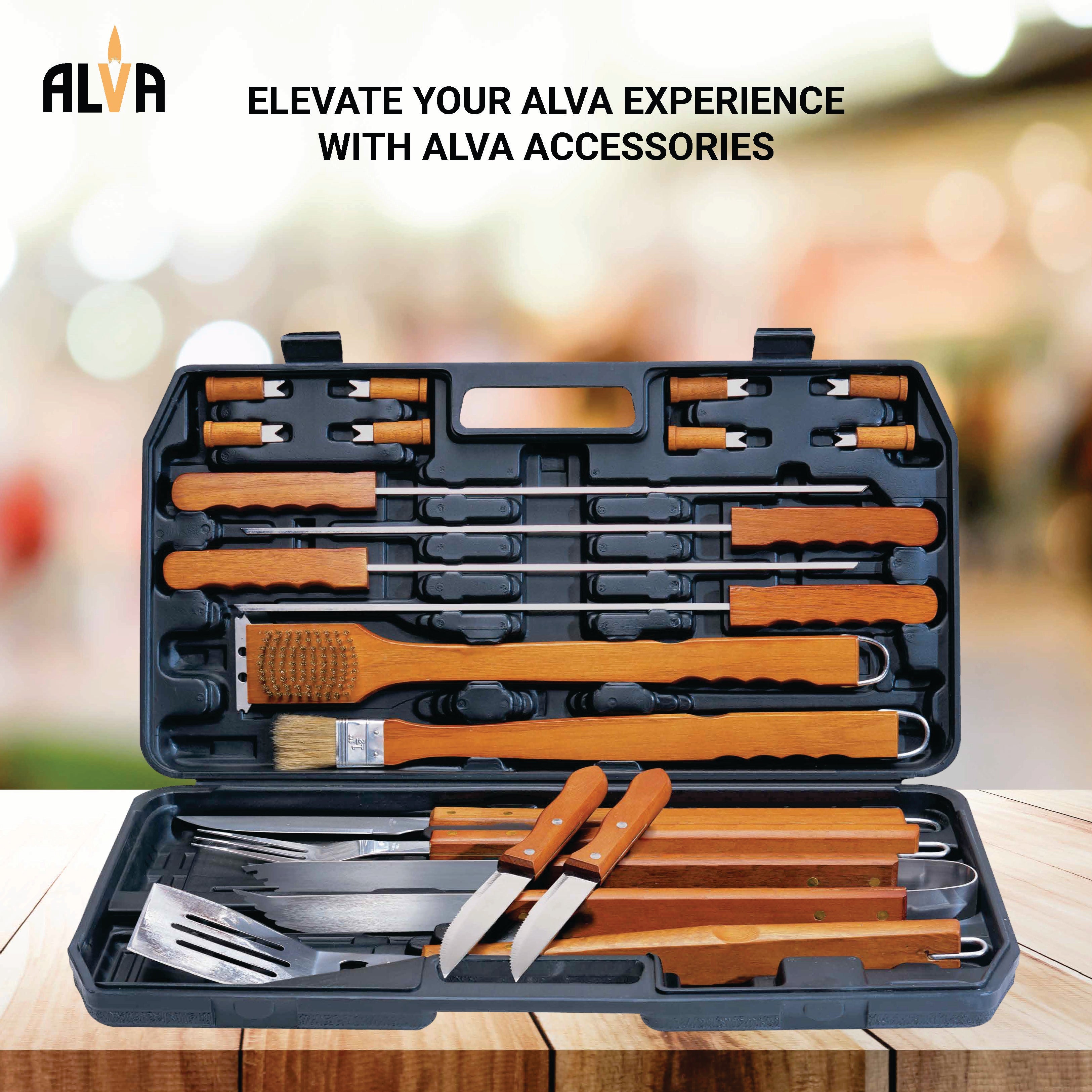 21 Pc Deluxe Wood Handled Bbq / Braai Tool Set