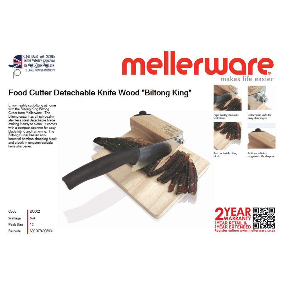 Mellerware Food Cutter Detachable Knife Wood Block