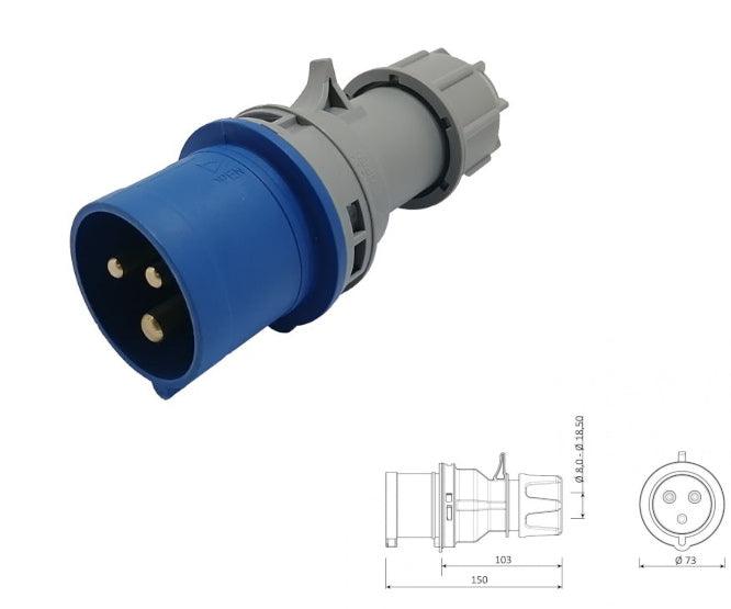 54mm Industrial Plug 32 A 2 P+E 3 P Ip44 220 V 250 V Bc1 3403 2011 - Livestainable.co.za