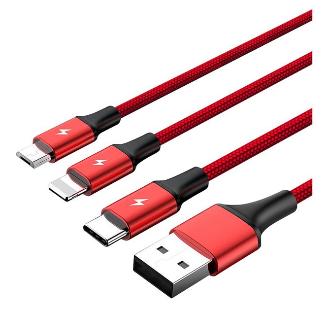 1.2 M 3 In 1 Usb Charging Cable Red C4049 Rd