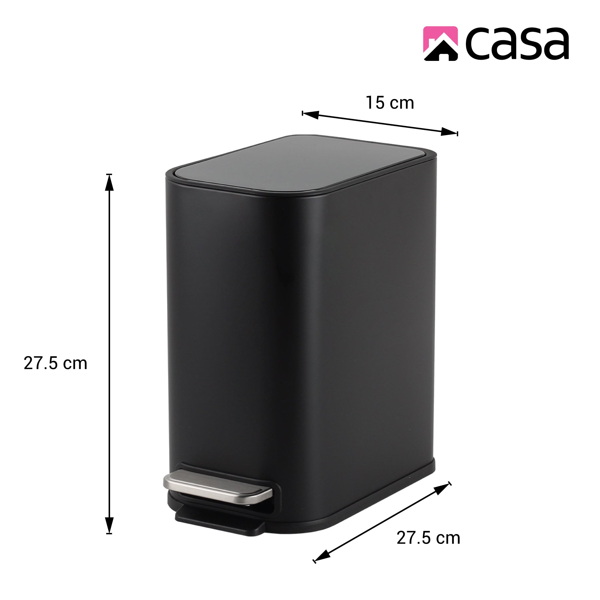 5 L Slimline Rectangle Steel Pedal Bin Matte Black Trento
