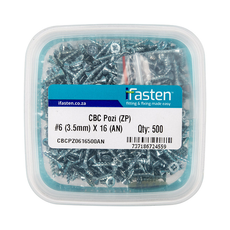 Ifasten Cbc Pozi No6 Zp 3.5 Mmx16 Mm 500 Pt + Bit