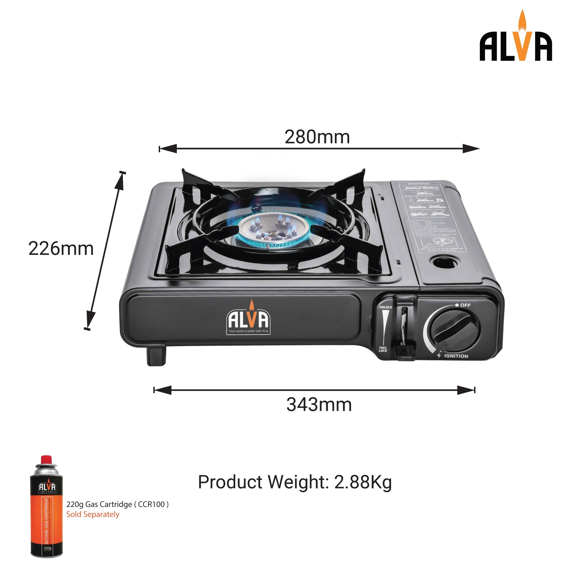 Single Burner Butane Gas Canister Stove + Cooking Pot & Lid 1 Plate