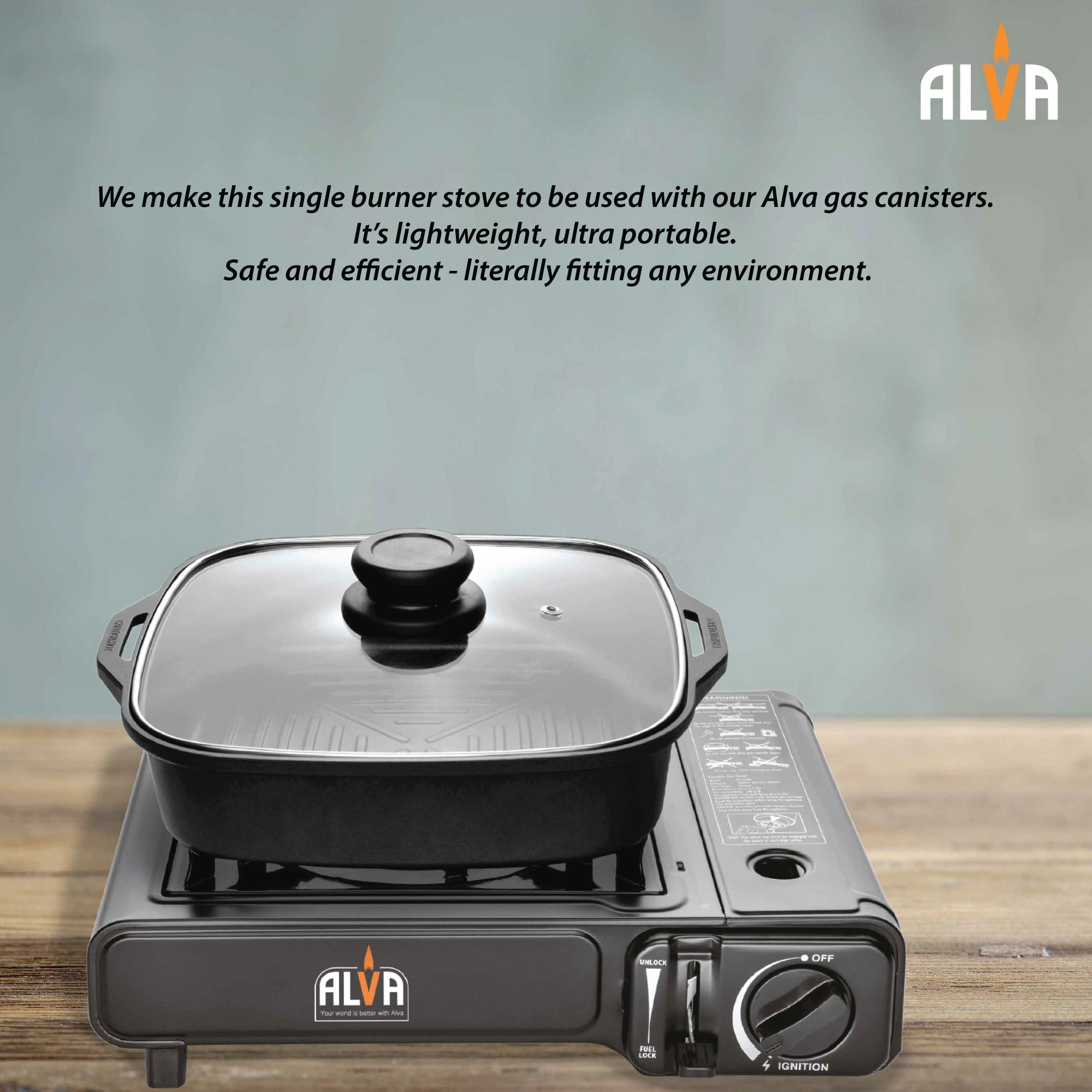 Single Burner Butane Gas Canister Stove + Cooking Pot & Lid 1 Plate