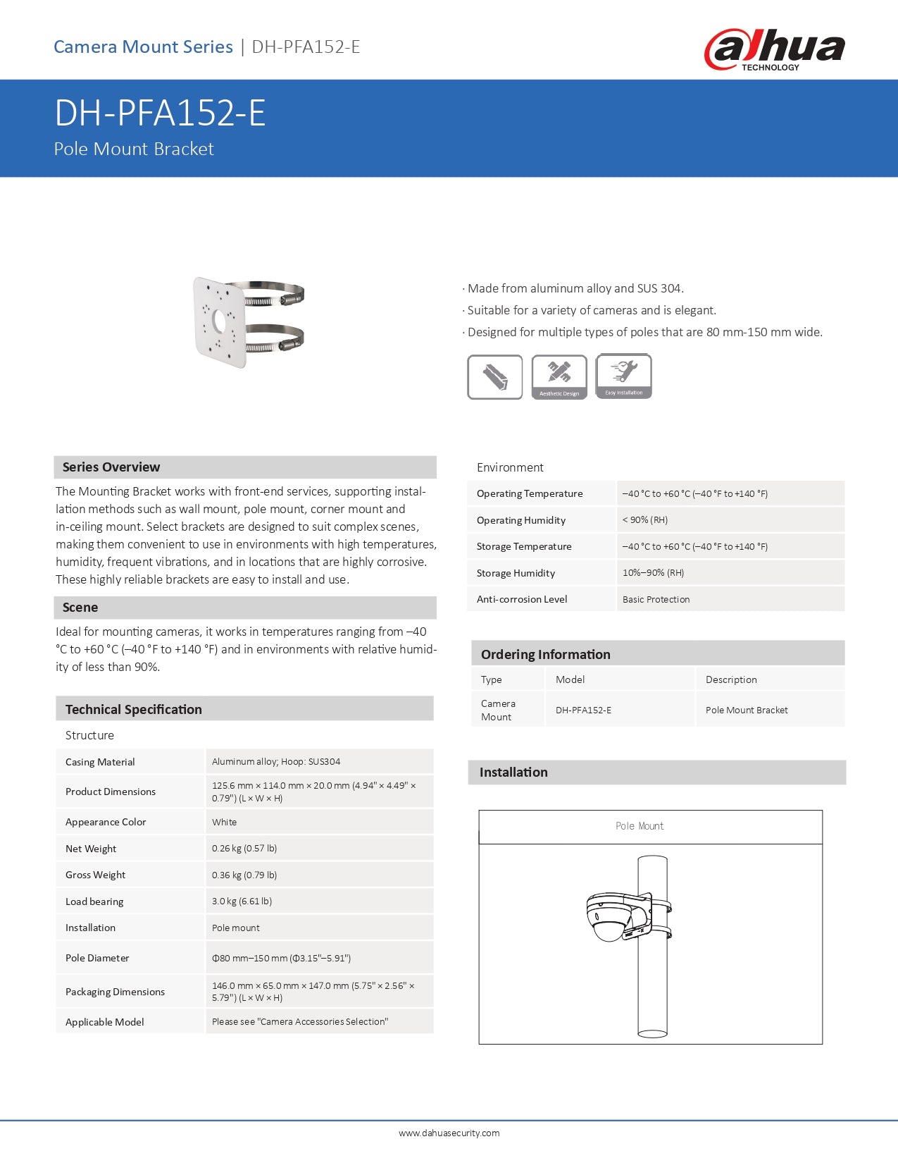 Dahua Standard Pole Mount Bracket - 3kg