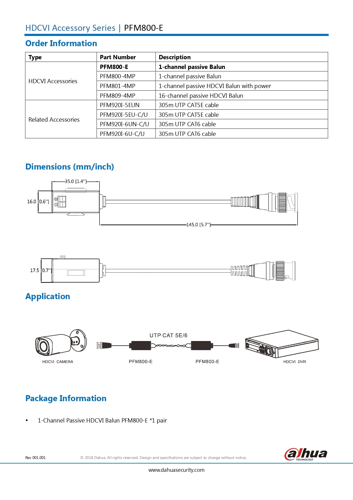 Dahua Passive Video HD Transceiver = Single Channel For AnALOGUE/CVI/AHD