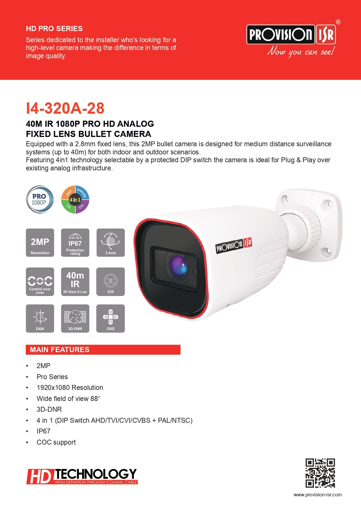 Provision Bullet 2.8MM 2MP PRO 40M IR 2LED Array