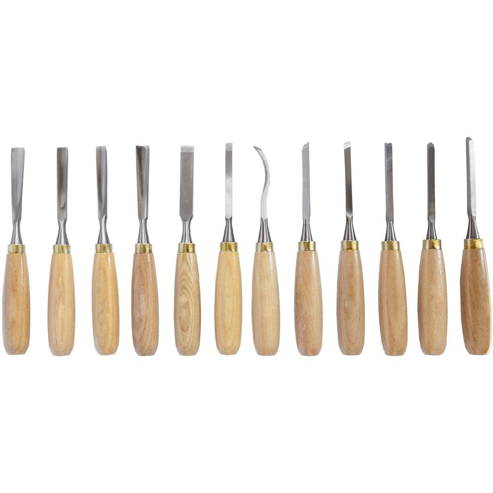 Chisel Set Wood Carving 12 Piece In Leather Pouch - Livestainable.co.za