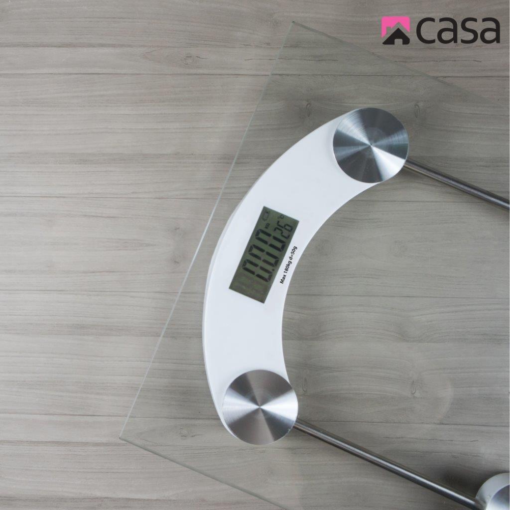 Digital Bathroom Scale Glass Platform Clear Square Rounded Corners