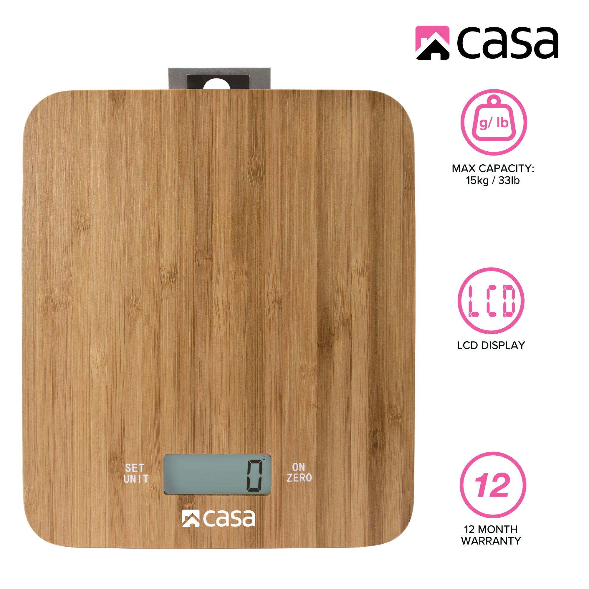 Kitchen Digital Scale Bamboo Clock & Timer