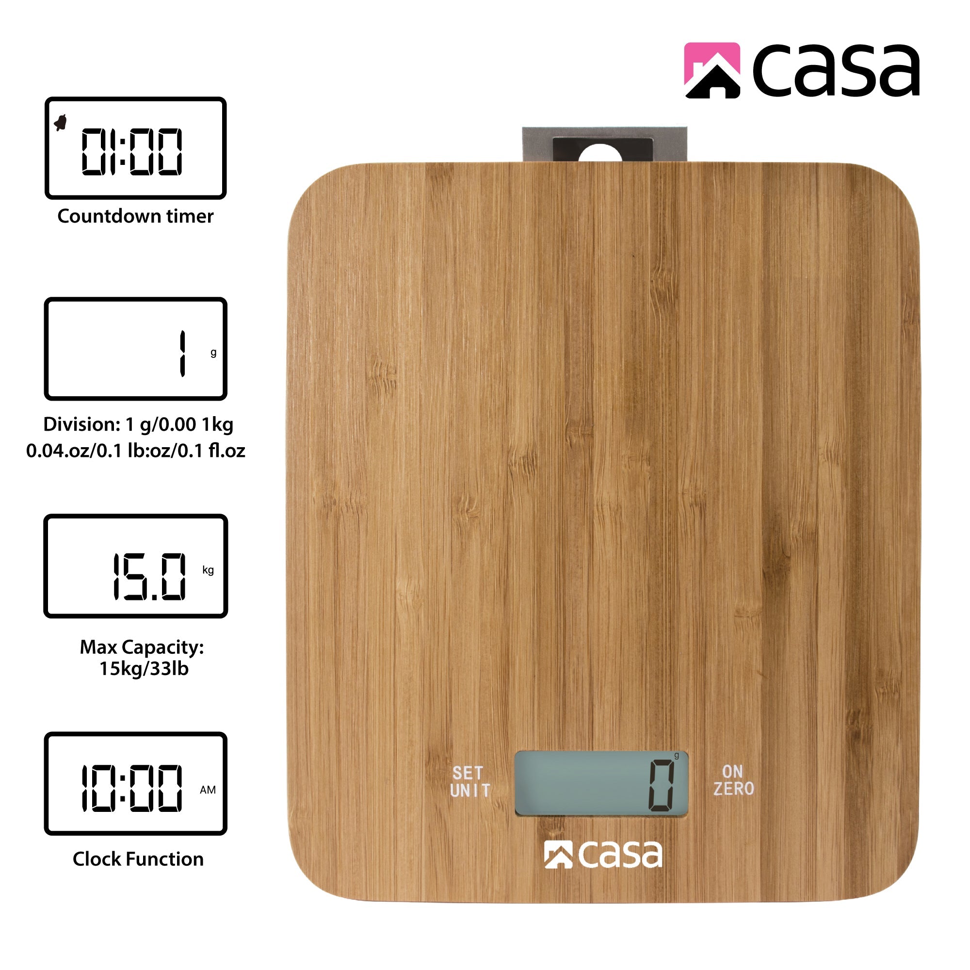 Kitchen Digital Scale Bamboo Clock & Timer