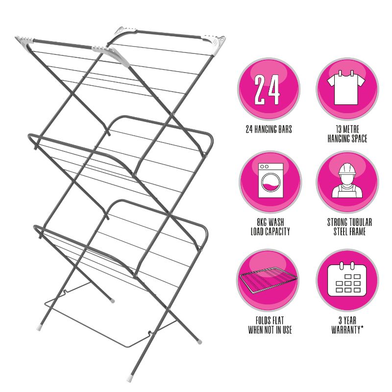 3 Tier Clothes Drying Stand, Foldable 13 M Capacity