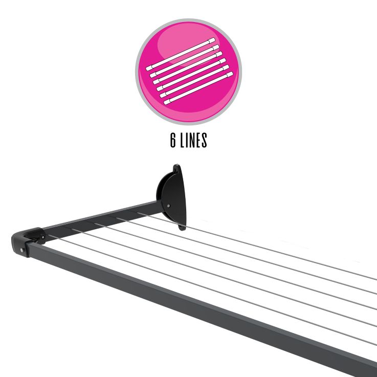 5 Line Slim Fold Down Wall Mounted Clothesline 11 M