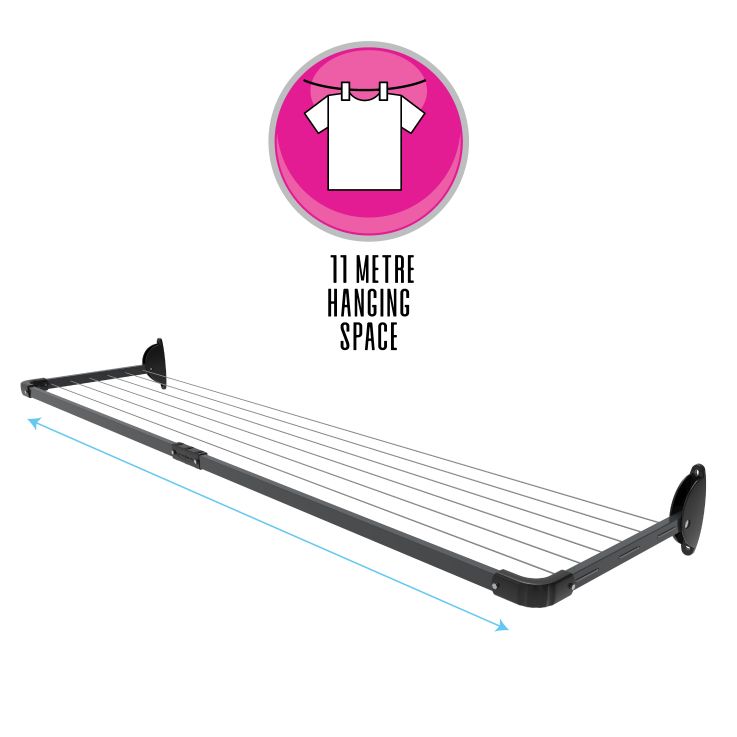5 Line Slim Fold Down Wall Mounted Clothesline 11 M