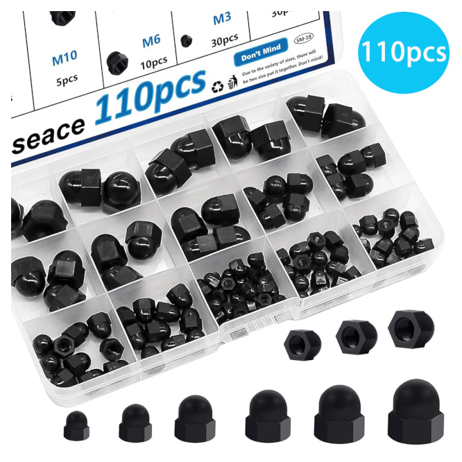 Assortment Of Plastic Cap Nuts 110pcs M3 To M10 Din1587 R1