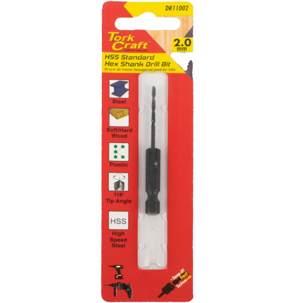 Drill Bit Hss Standard 2.0 Mm Hex Shank 1/Card - Livestainable.co.za