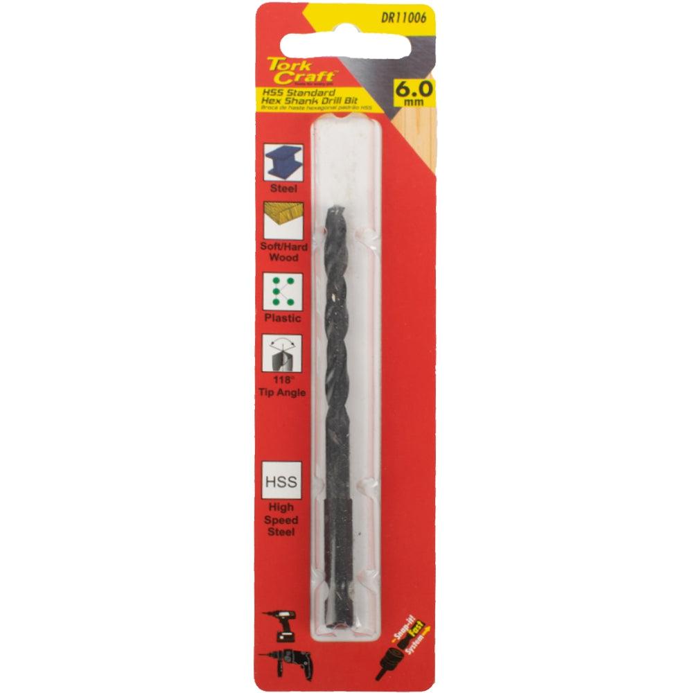Drill Bit Hss Standard 6.0 Mm Hex Shank 1/Card - Livestainable.co.za
