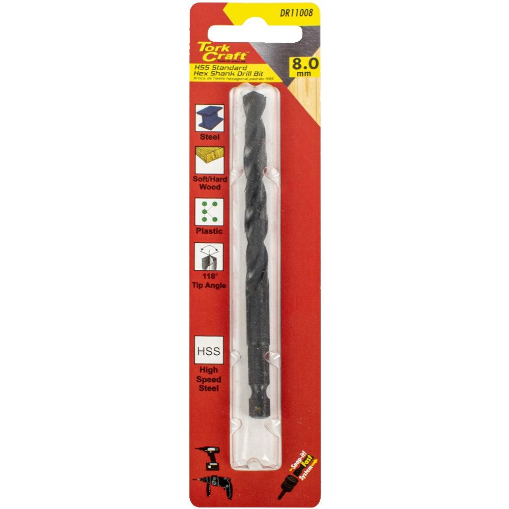 Drill Bit Hss Standard 8.0 Mm Hex Shank 1/Card - Livestainable.co.za