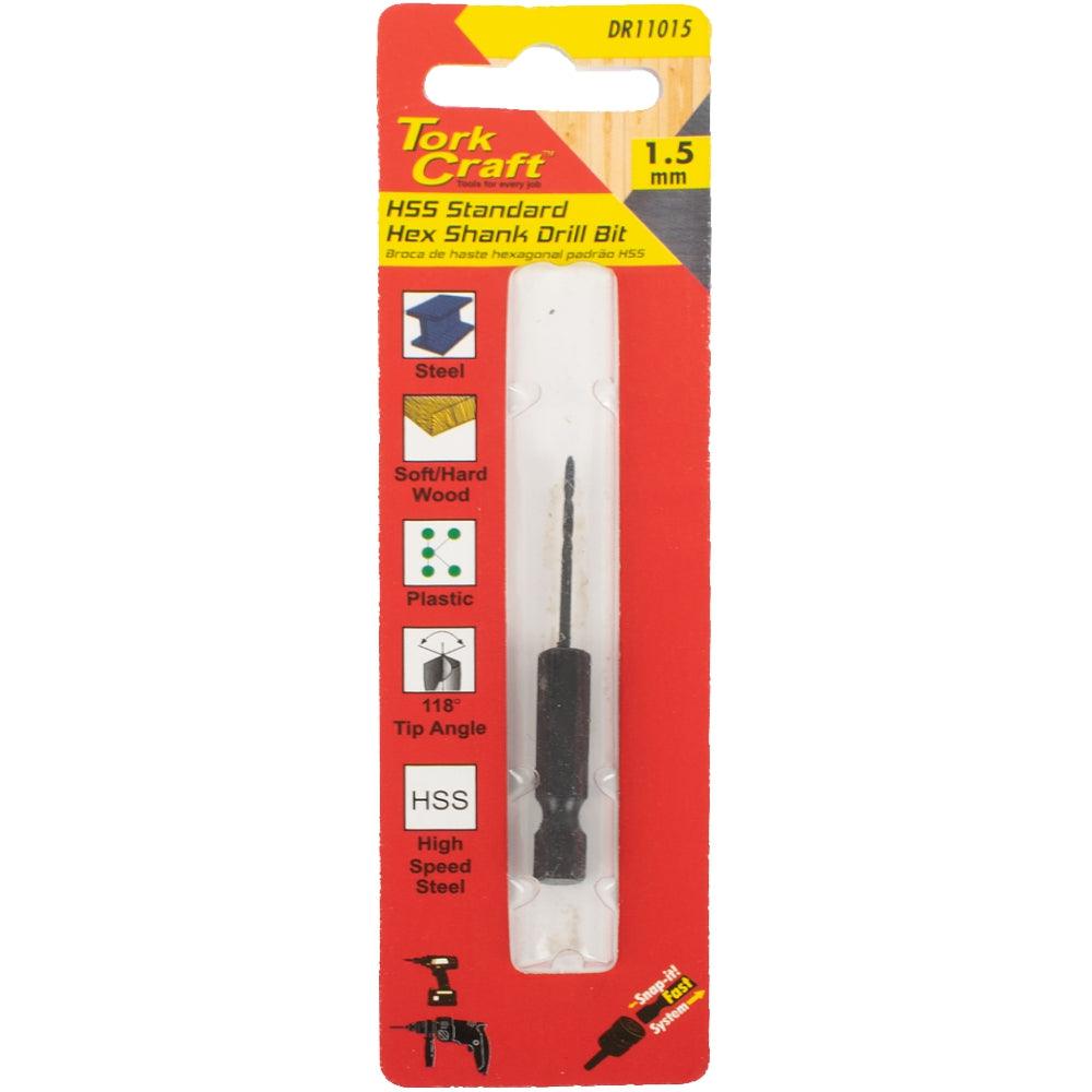 Drill Bit Hss Standard 1.5 Mm Hex Shank 1/Card - Livestainable.co.za