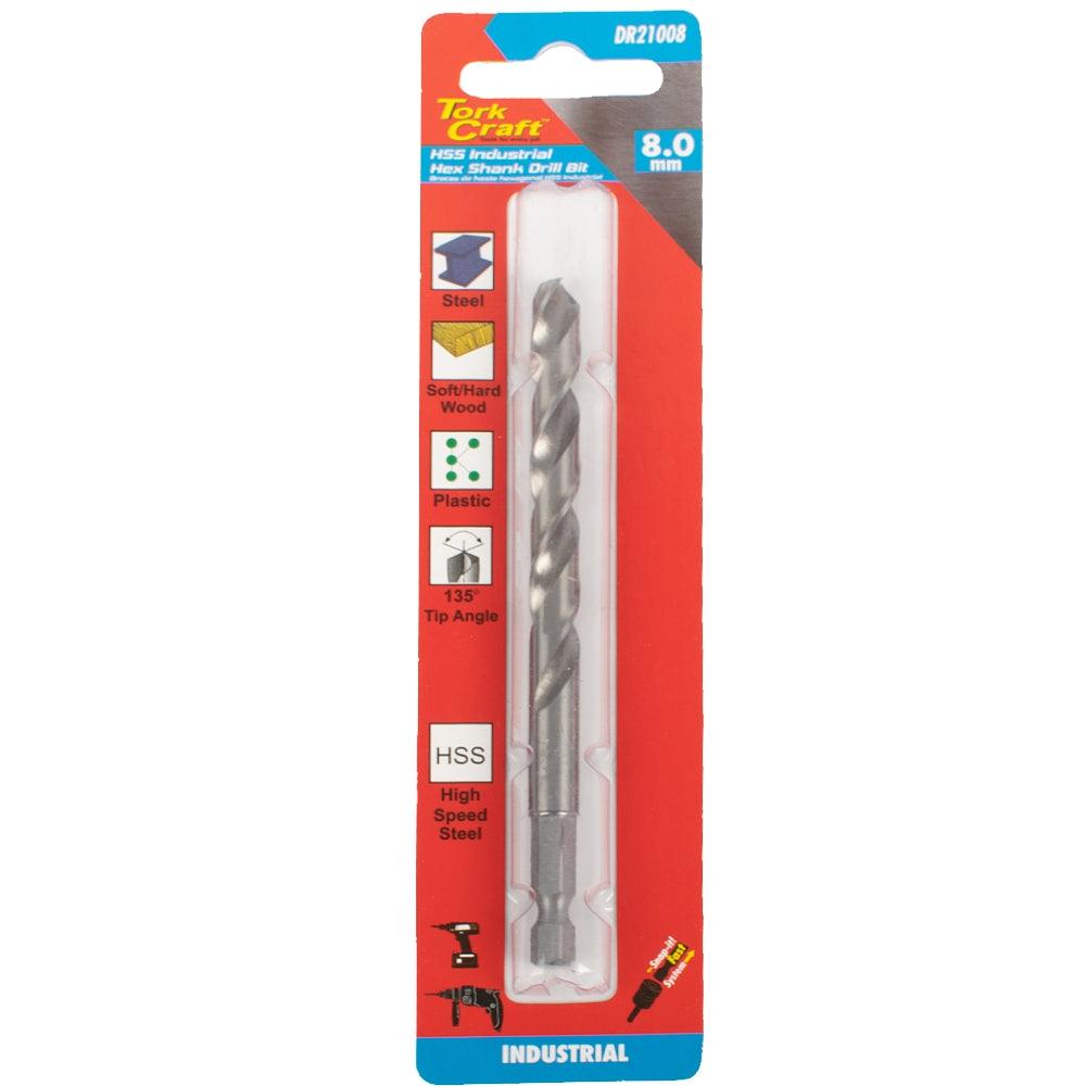 Drill Hss 8.0 Mm 135 Deg 1/Card Hex Shank Industrial Bit - Livestainable.co.za
